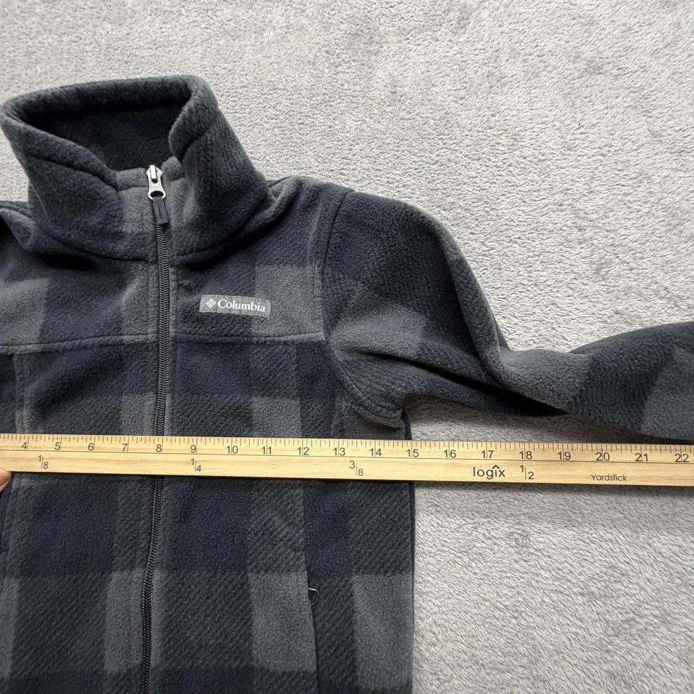 Columbia Jacket Youth XS‎ Gray Plaid Fleece Full Zip Collared Pockets Logo